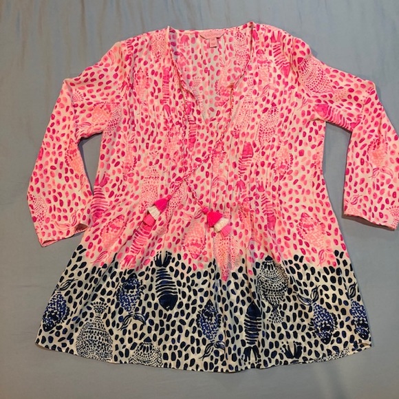 Lilly Pulitzer Tops - NWOT Lilly Pulitzer Blouse size XXS pink/white/blue/black